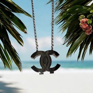 CHANEL CC Logo Pendant Silver Necklace - Beaute gift makeup bag with Chain + BOX